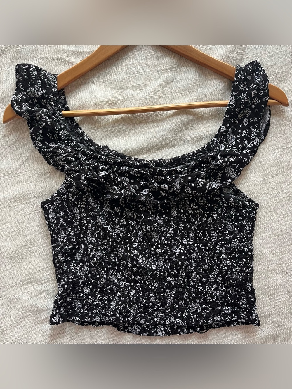 Petite Calico Sweetheart Smocked Crop Top